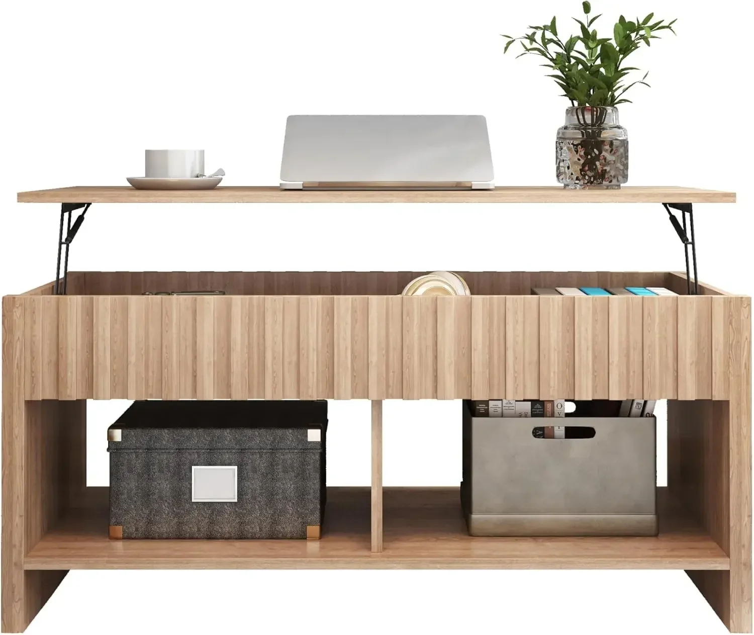 

Coffee Table, Wooden Dining Coffee Table Farmhouse Wood Table with Lift Top Large Hidden Storage Shelf Accent Furniture