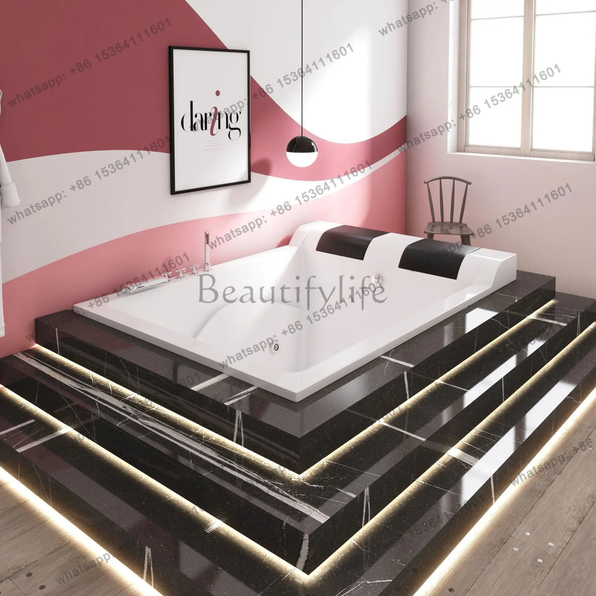 Built-in double massage surfing thermostatic bubble bathtub, outdoor bathtub liftable TV bathtub AJ-3085