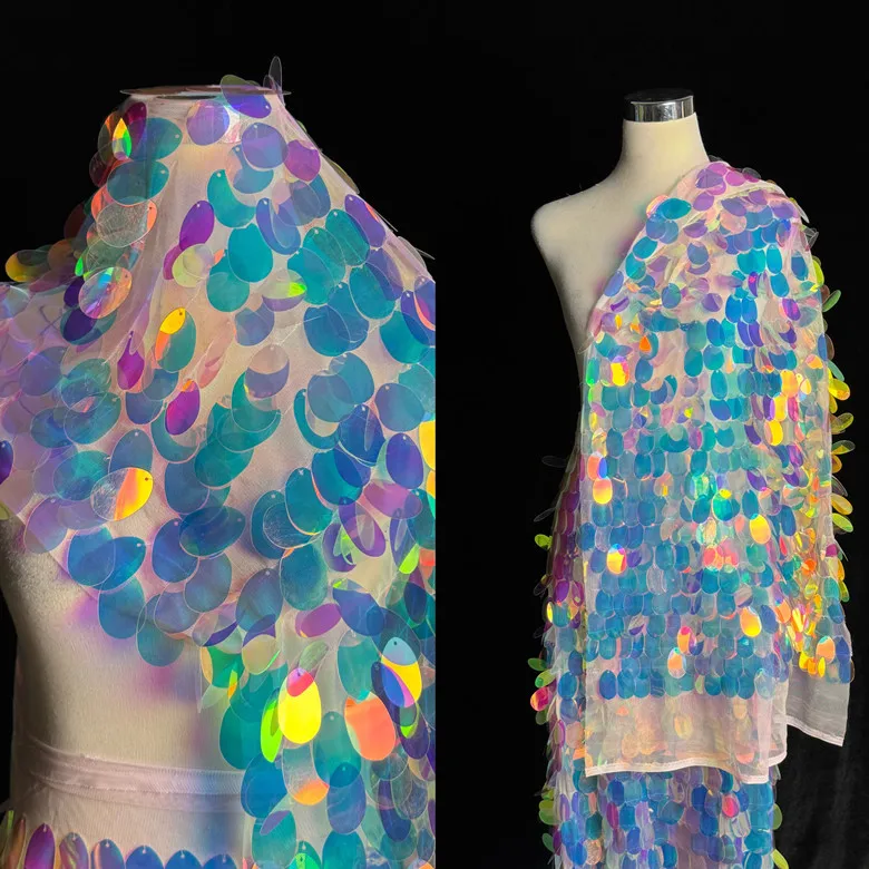 

1yard 4cm golden oval shape sequin fabrics for clothing Photo background cloth ceremonial dress designer fabric