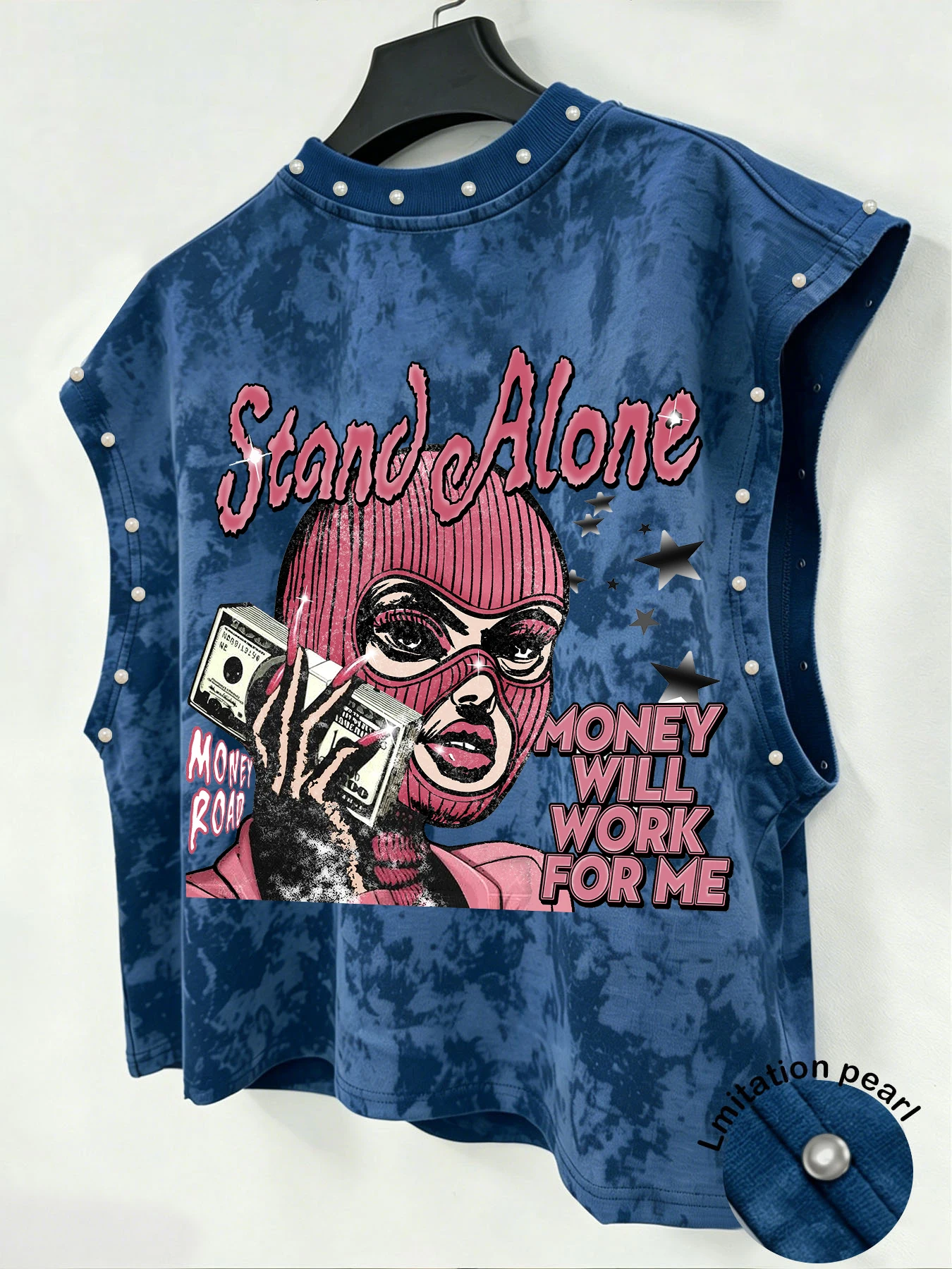 Herren Tanktop mit Batikmuster, ärmelloses Tanktop mit Imitationsperlen, Streetwear-Tanktop, Herren-Tanktop ohne Ärmel, Herren-Oberteil. – Detail 2