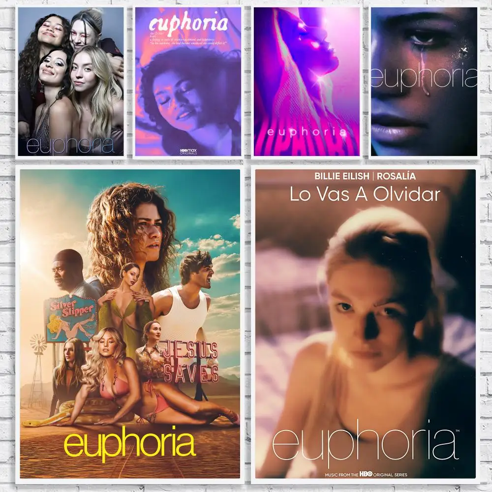 Poster Teen Drama E-Euphoria, décoration murale polyvalente HD imperméable, auto-adhésive, pour tout espace, cadeau idéal