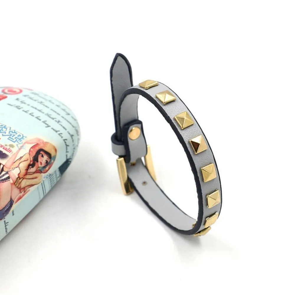 Punk Style PU Leather Rivets Bracelet Square Rivets Alloy Studded Bangle 5 Color Options Single Ring Bracelet Gift Jewelry