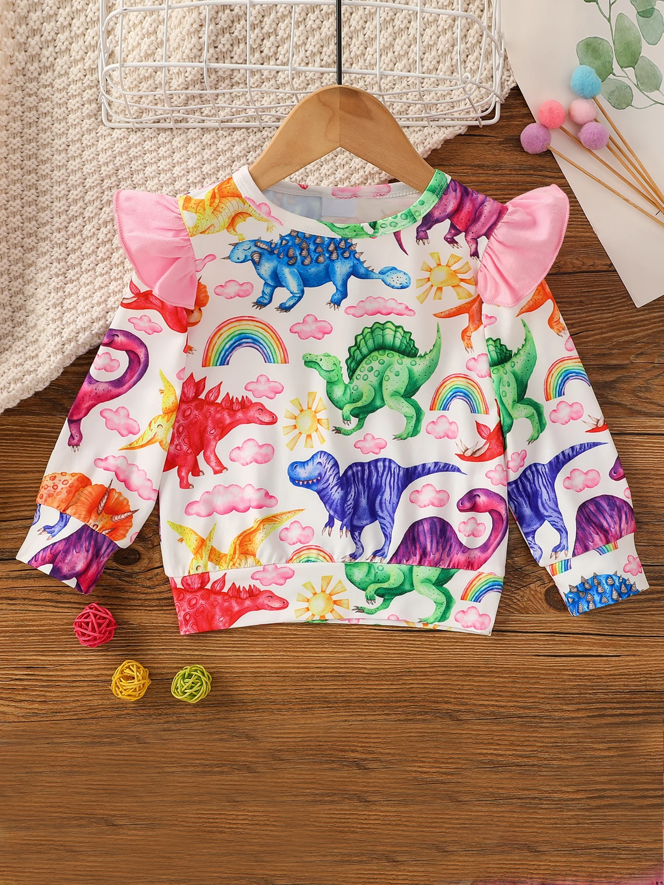 Kids Baby Girls T-Shirt Long Sleeve Cartoon Dinosaur All Seasons Fashion  Colorful Blouse