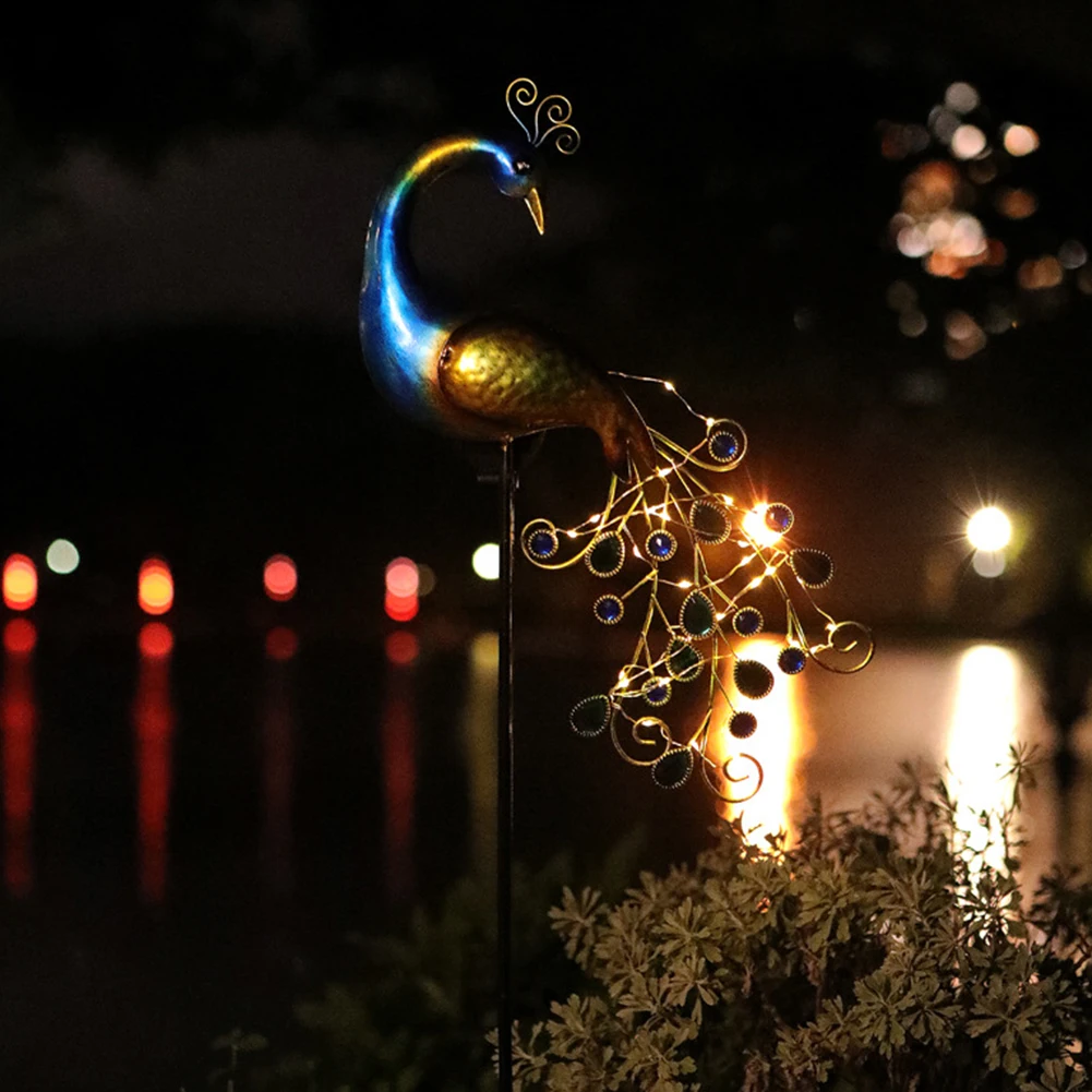 孔雀の形をしたソーラーLED芝生ランプ,ポーチ,パティオ,庭,通路に最適な装飾