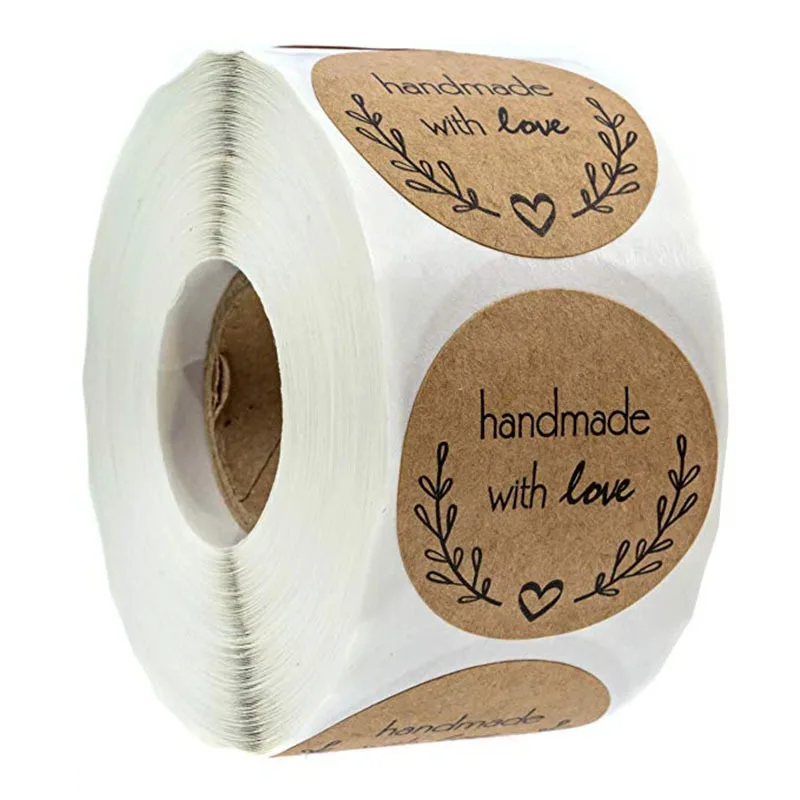 Kraft Paper Stickers, 500pcs,Olive Branch Love Label, Natural Round Tag, DIY Baking Gift Seal, Wedding Party Decoration, Craft