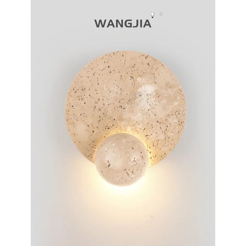 Yellow travertine cream wind bedside wall lamp bedroom Nordic living room designer Japanese wabi-sabi wind atmosphere network re