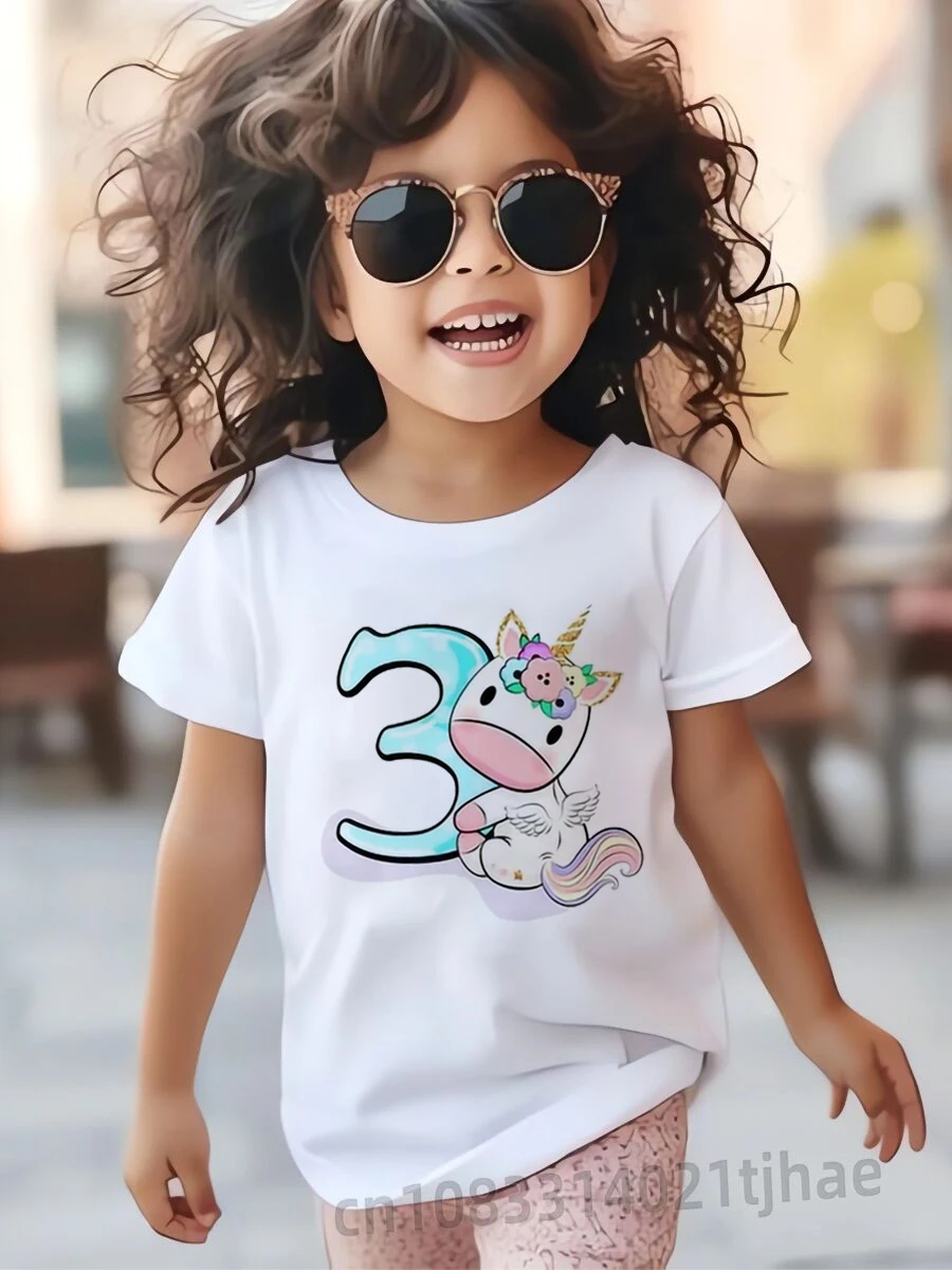 Unicorn Birthday Shirt 1-9 Birthday T-Shirt Wild Tee Girls Party T Shirt Unicorn Theme Clothes Kids Gifts Fashion Tops Tshirt