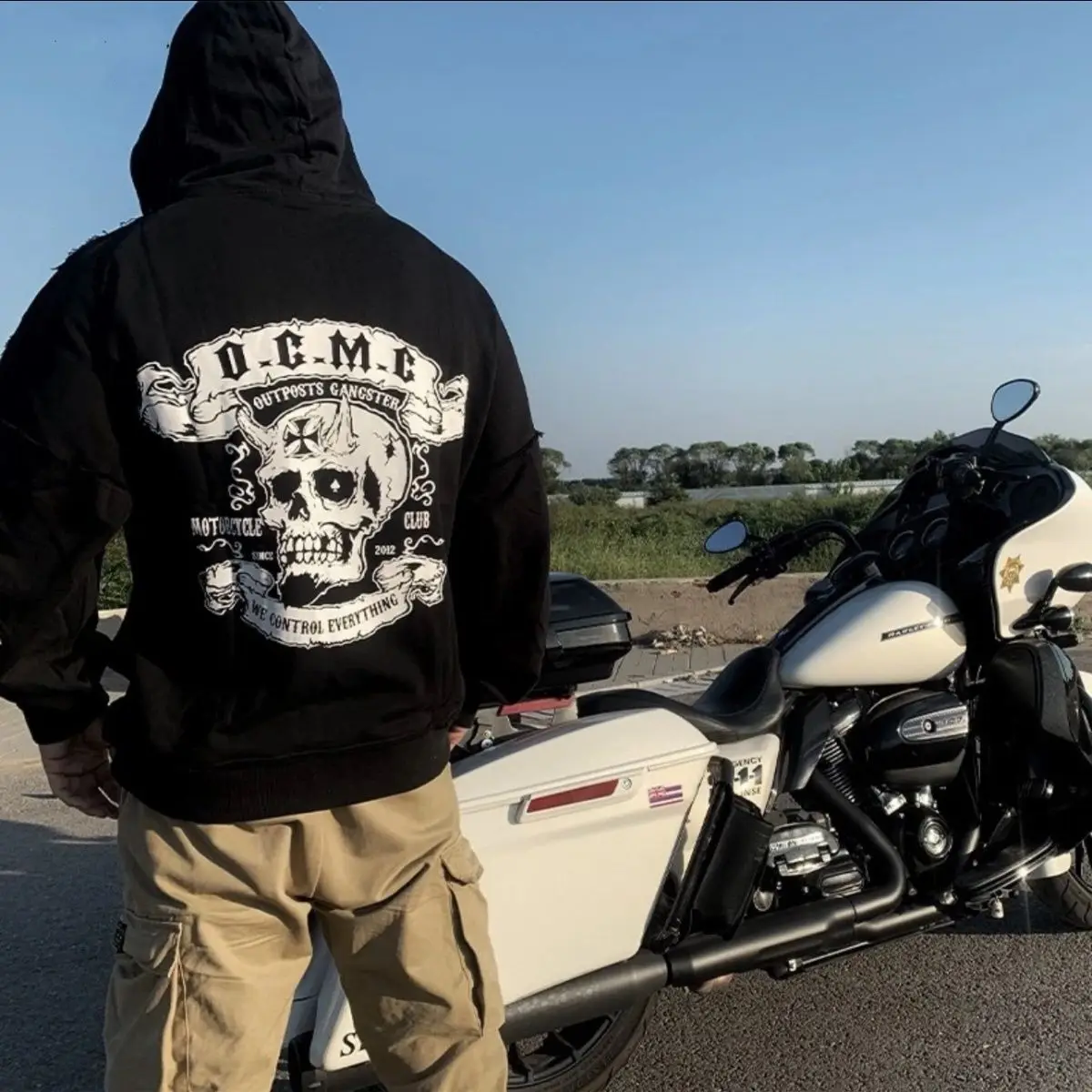 دراجة نارية نادي الشارع نمط الجمجمة طباعة معطف بقلنسوة الخريف والشتاء الرجال والنساء قاطرة سترة اليومية لباس غير رسمي