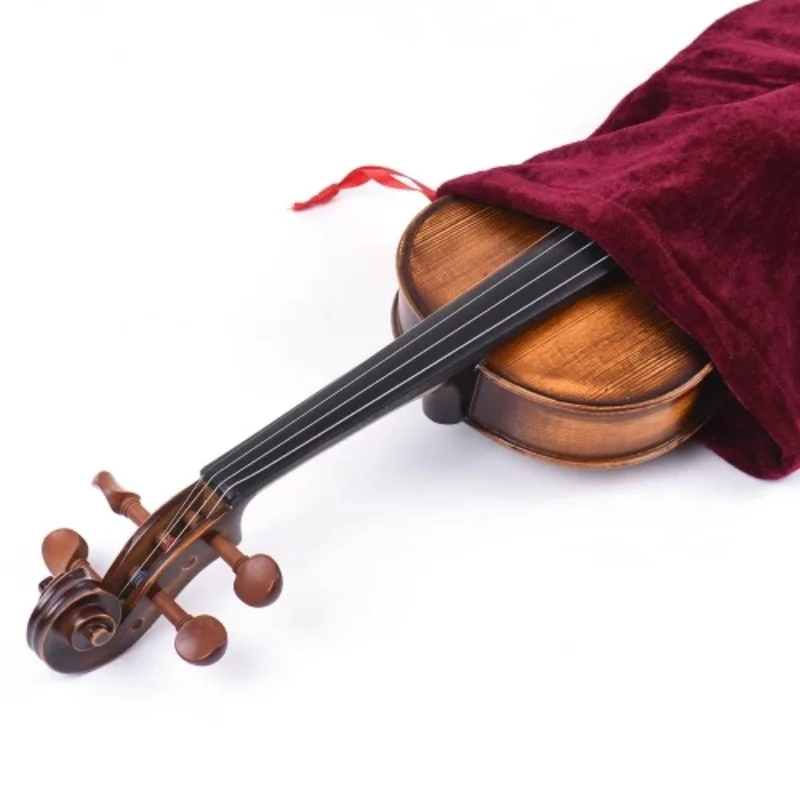 Violin Bag Dust Cover Satin Fabric Protective  With Drawstring  Accessories For 4/4 And 3/4  Red Color