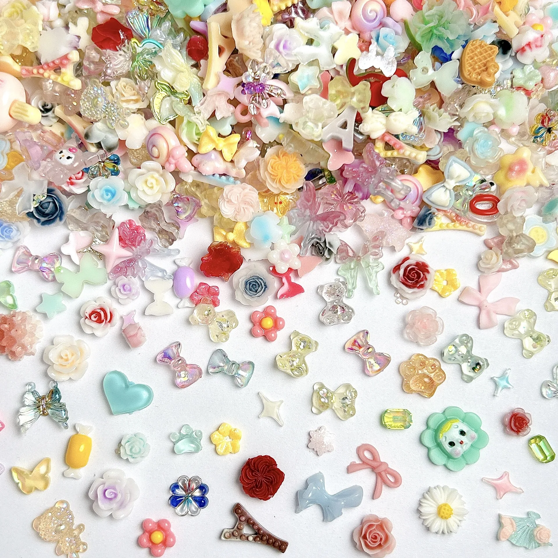 100PCS Mixed Cartoon Design 3D cAcrylic Flower Nail Art Bow Accessories Charms Parts For Nails Decoration Manicure Supplies Tool
