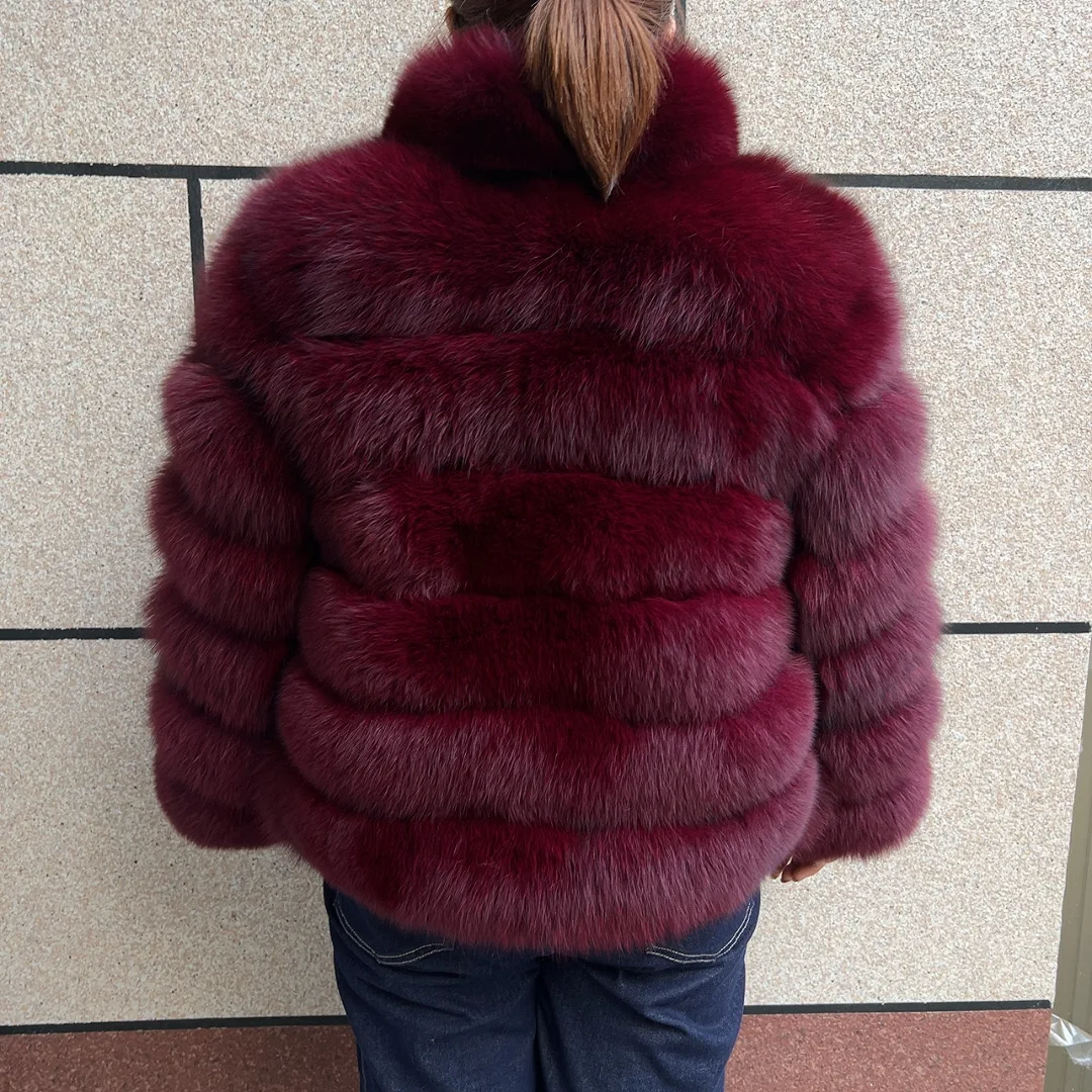 

Женская куртка из натурального лисьего меха с длинными рукавами 60 см и воротником-стойкой, зимняя модная куртка из натурального меха HUA QIU MEI SI