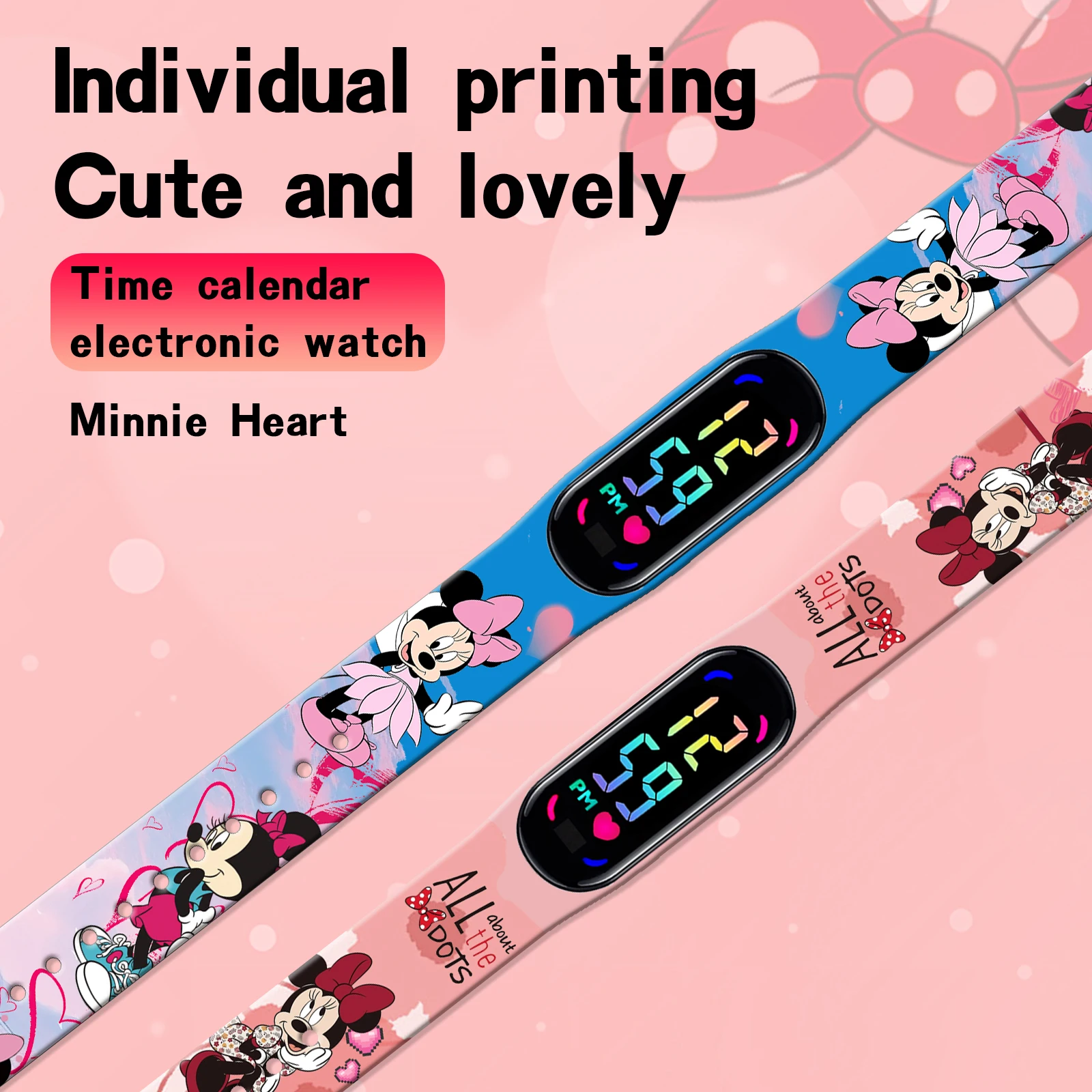 Tali Jam Kartun Disney Minnie Mouse untuk Xiaomi Mi Band 10/9/8, Gelang Pengganti Tali Silikon Cetak Lucu Hadiah untuk Wanita