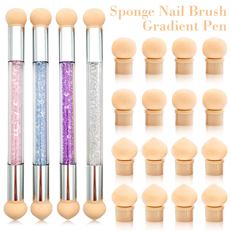 1 Pc Gradient Shading Pen Double-ended Sponge Brush Rhinestone dotting Tools Nail Art Painting Pen Manicure Brush