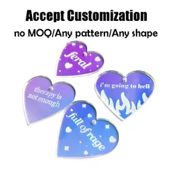 30pcs/lot Iridescent Acrylic Laser engrave Therapy is Not Enough Feral full of rage Heart Charms for Earrings Keychain pendant