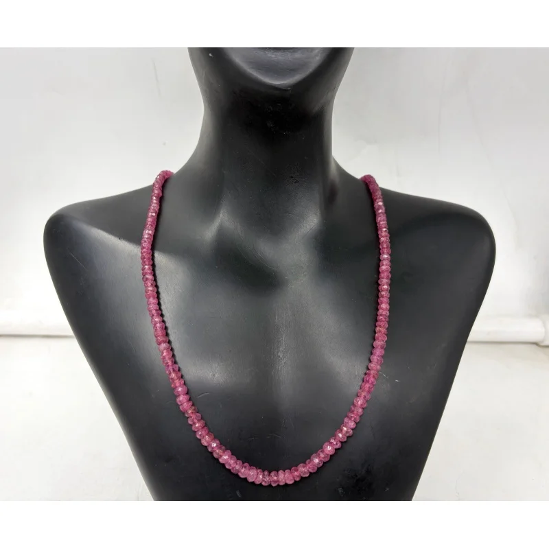 

Pink Ruby Necklace 20” Round Faceted 4–5mm Gemstone Sterling Silver