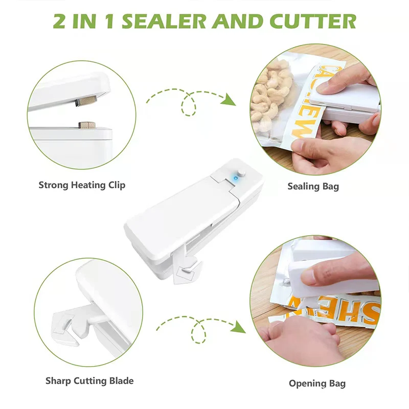 2 IN 1 USB Chargable Mini Bag Sealer Heat Sealers With Cutter Knife Rechargeable Portable Sealer For Plastic Bag Food Storage