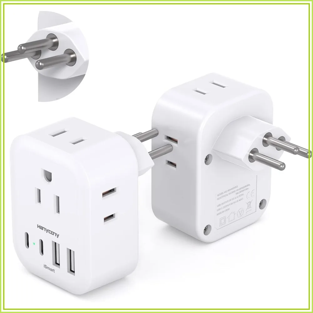 2 Pack Type J Travel Adapter, 4 Outlets 4 USB (2 USB-C) for Switzerland Rwanda Jordan Liechtenstein