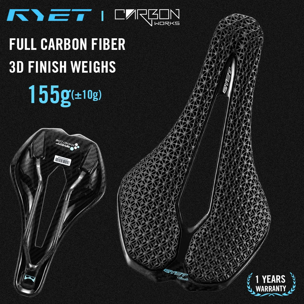 RYET 3D Printed Carbon Bike Saddle, 7x9mm Ultralight Road MTB Racing Seat, Comfortable Ergonomic Cycling Saddle Bicycle Parts