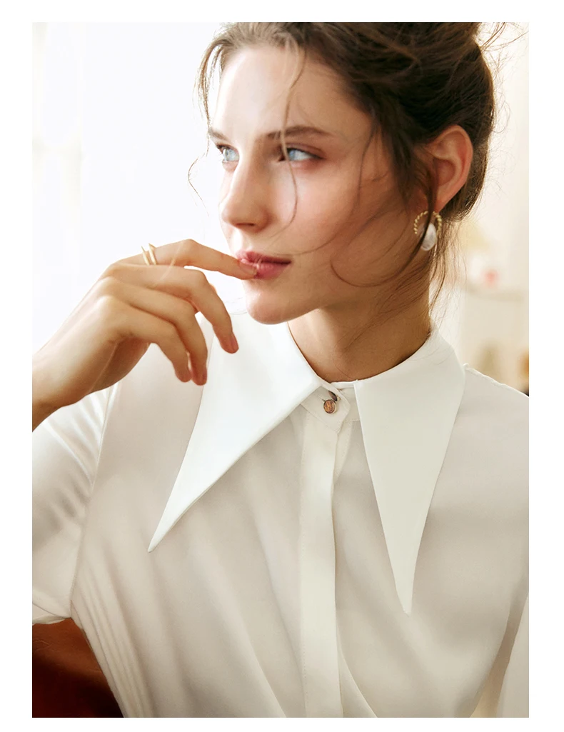 OLrain 여성 캐주얼 셔츠 2025 프랑스 솔리드 심플 포인티드 칼라 긴 소매 오피스 레이디 착용 의류 숙녀 O22CC59359