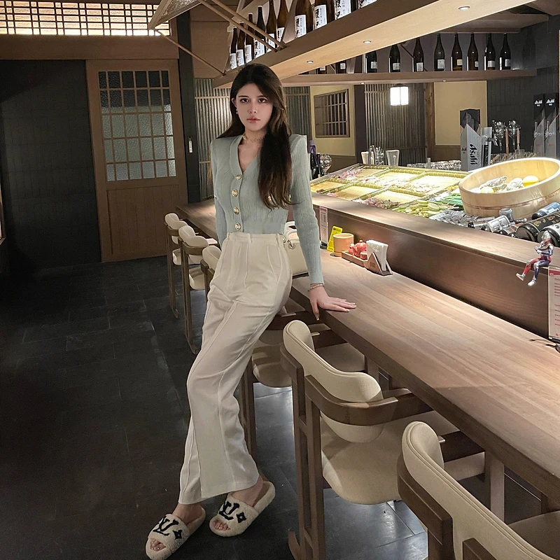 

Женские брюки M900 с высокой талией и широкими штанинами, повседневные, струящиеся, белые, осенне-весенние, новые, свободного кроя, премиум-класса, модные