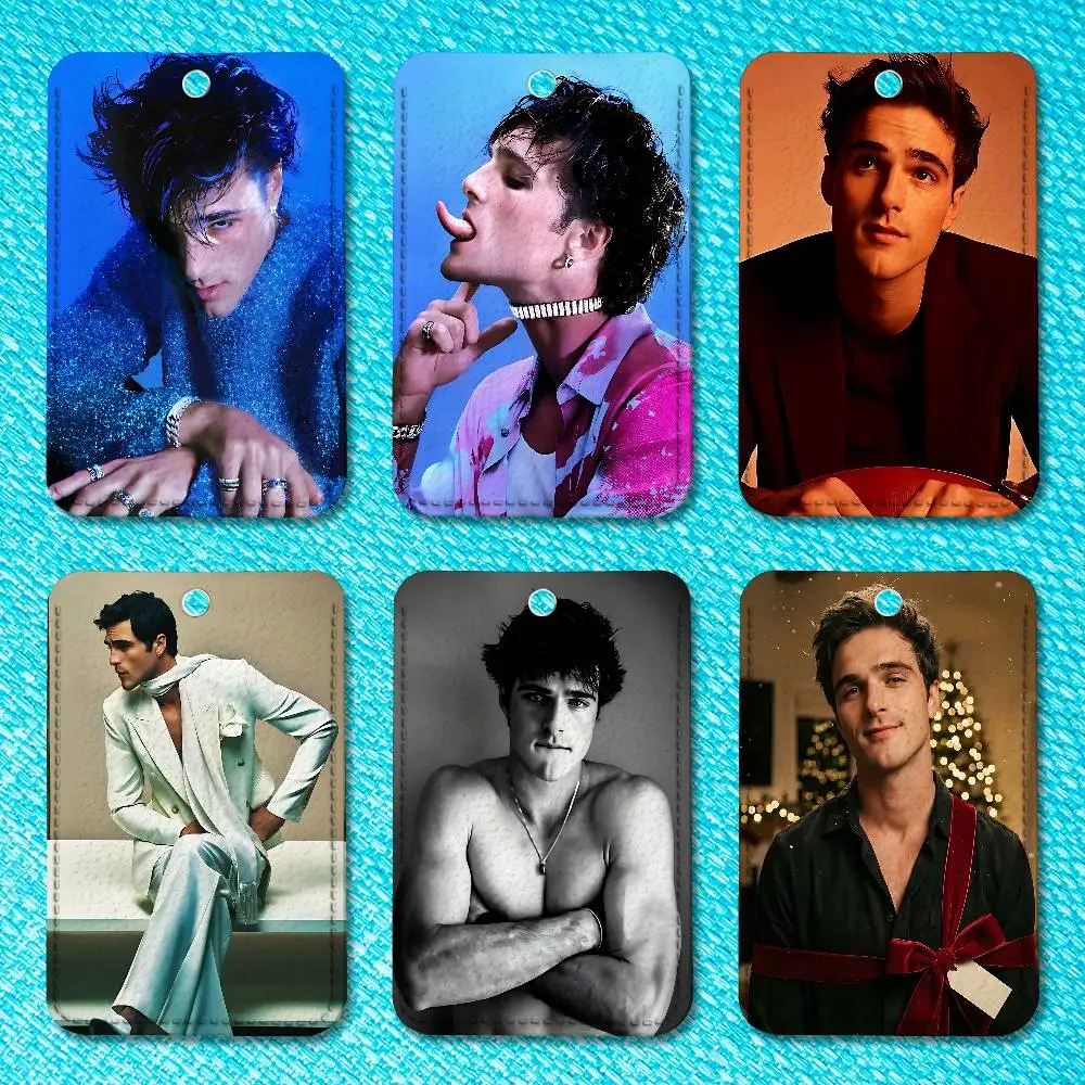 

J-Jacob E-Elordi Actor Key Tag Ring Leather Card Holder Key Ring Rectangle Access Card Holder