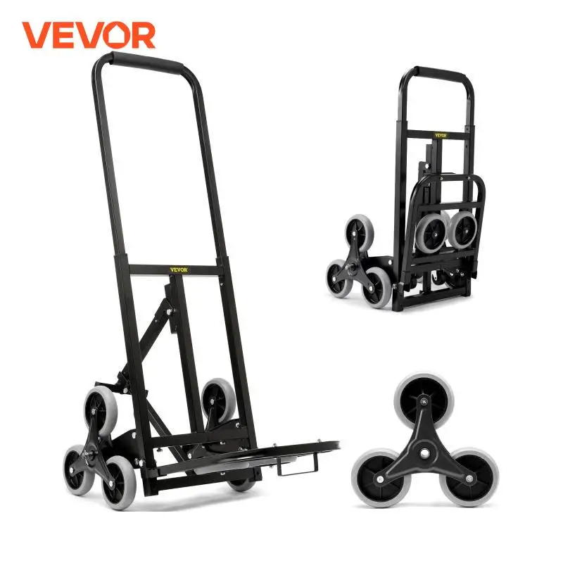 Vevor 375lbs carrinho de escalada de escada dobrável dolly com alça ajustável caminhão de mão 10 rodas carrinho todo terreno para transporte de