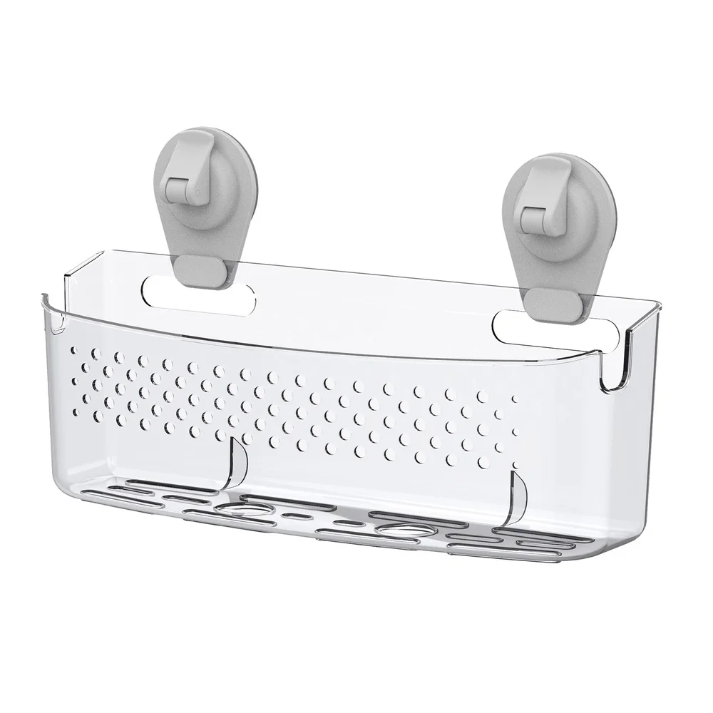 

Clear Wall-Mounted Extra-Large Suction Bath Basket Easy Install No Tools Quick Dispense Razor Storage Rust Resistant Shower