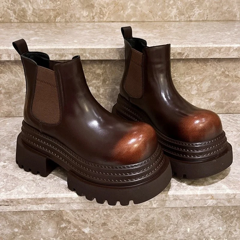 

Platfrom Ovetsize Toe Leather Ankle Boots Sexy Round Toe Patchwork New Arrivals Fashion Women Modern Boots