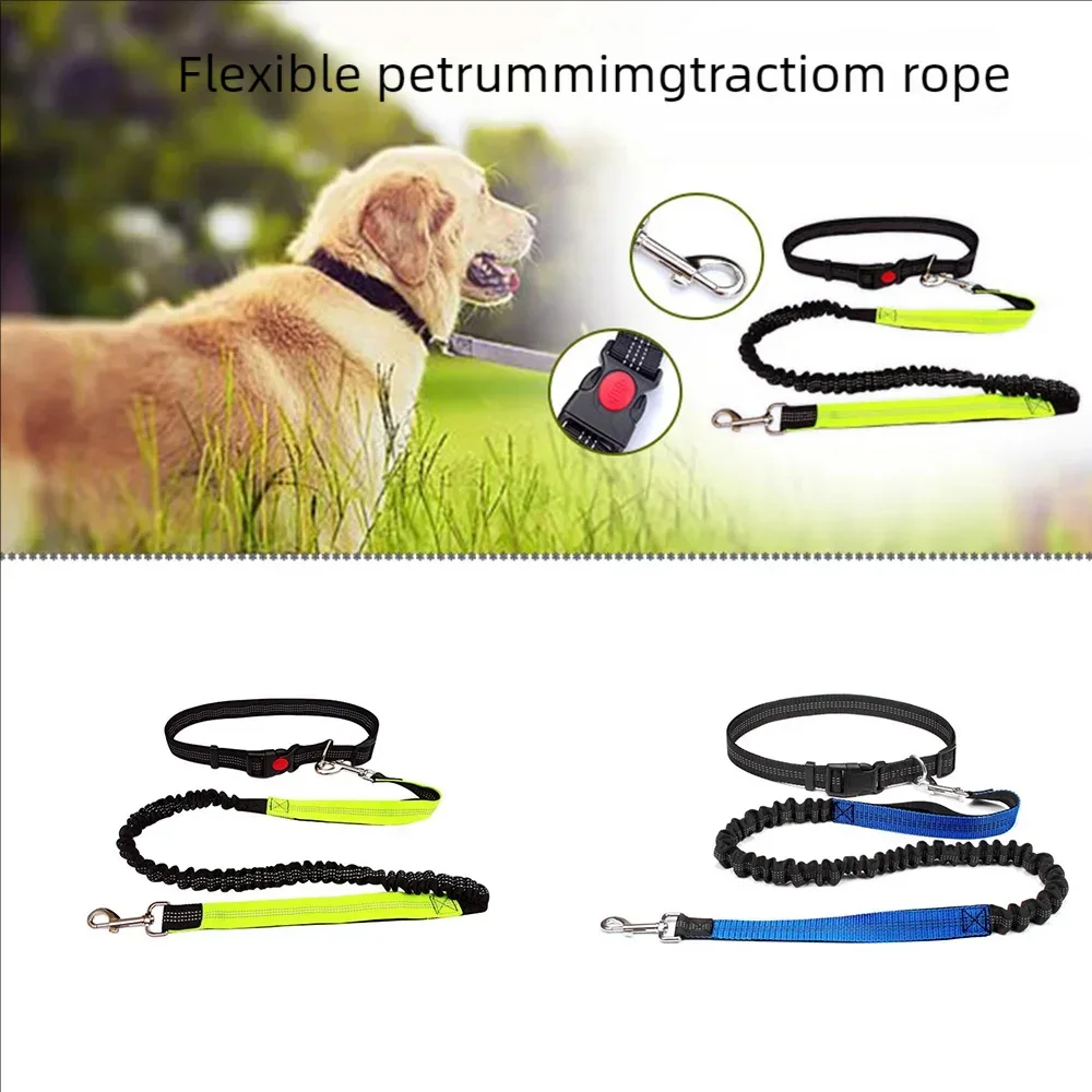 Reflective Leash Traction Rope Pet Dog Running Belt Elastic Hands Freely Jogging Pull Dog Leash Metal D-ring Leashes Harness