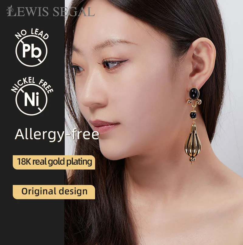 LEWIS SEGAL Antique Golden Drop Dangle Earrings for Women Medieval Minimalist Style Luxury Fine Jewelry 18K Gold Party Gift