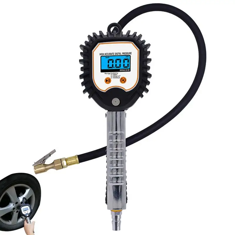 

Digital Tire Pressure Gauge 255 PSI Auto Tire Gauge With 4 Settings Heavy Duty Air Compressor Accessories With Backlit LCD