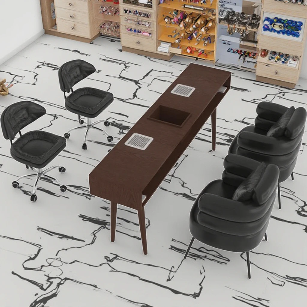 

Factory Finished Nail Salon Desk Chair Set with Japanese Vacuum and Nail Table Featuring Oven Lamp