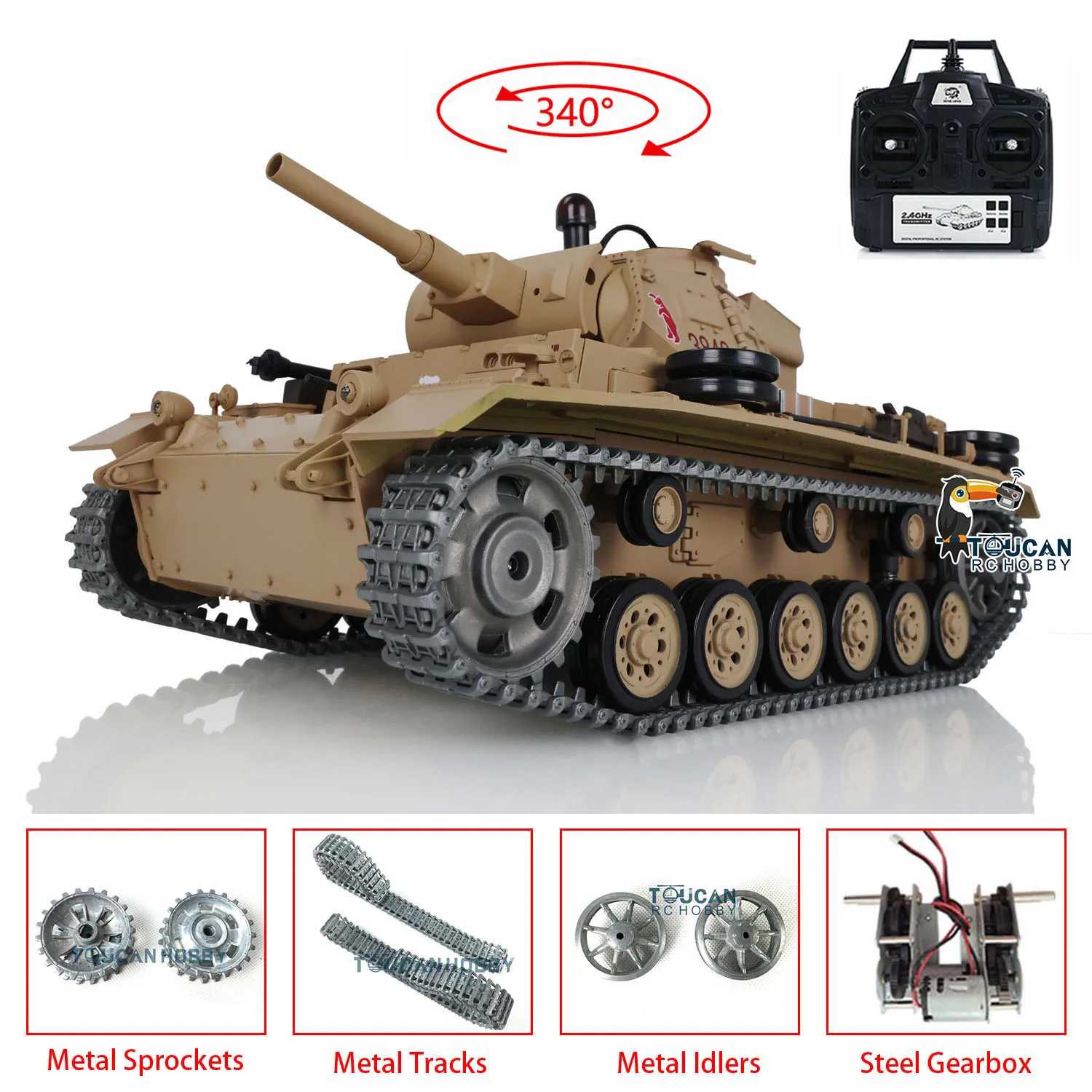 HENG LONG 1/16 7.0 Upgraded Panzer III H RTR RC Tank 3849 Metal Tracks W/ Battery Infrared Combat Toys Boys Cars TH17366