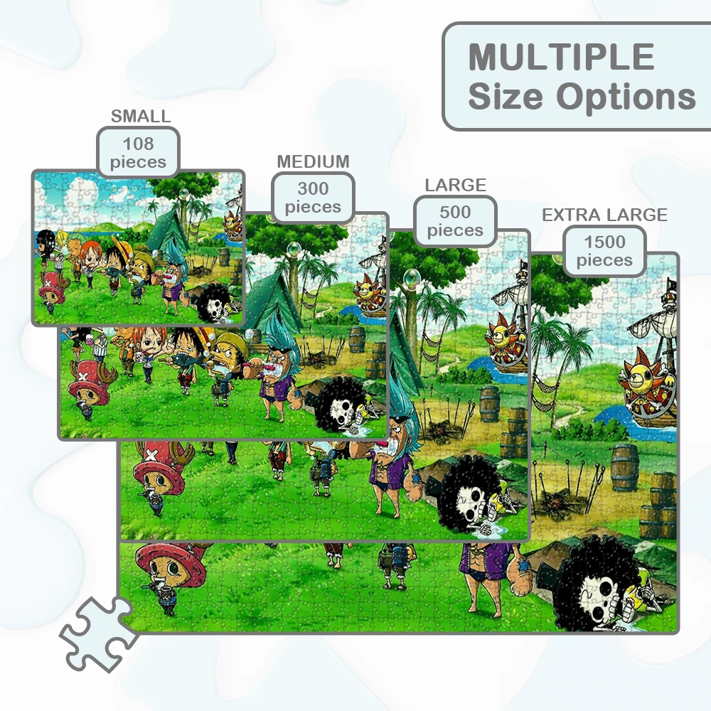 원피스 캐릭터 직소 퍼즐 귀여운 밀짚모자 해적 만화 독특한 디자인 DIY 대형 퍼즐 장난감 재미있는 가족 게임 성인용