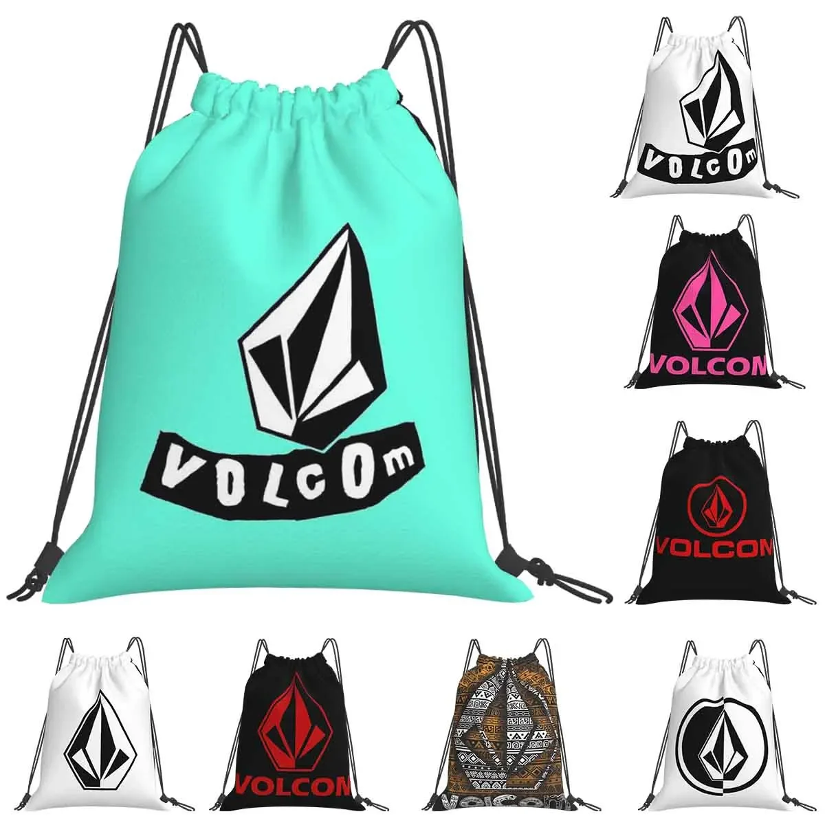 

Volcom Logo Backpacks Fashion Portable Drawstring Bags Drawstring Bundle Pocket Storage Bag BookBag For Man Woman School