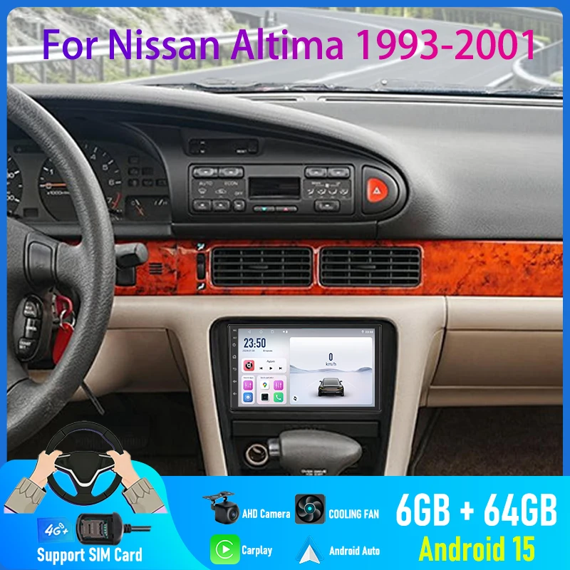 7'' For Nissan Altima 1993-2001 Car Radio 4G SIM Wireless Android 15 Auto Steering Wheel Control BT GPS Google Map 2DIN FM Wifi