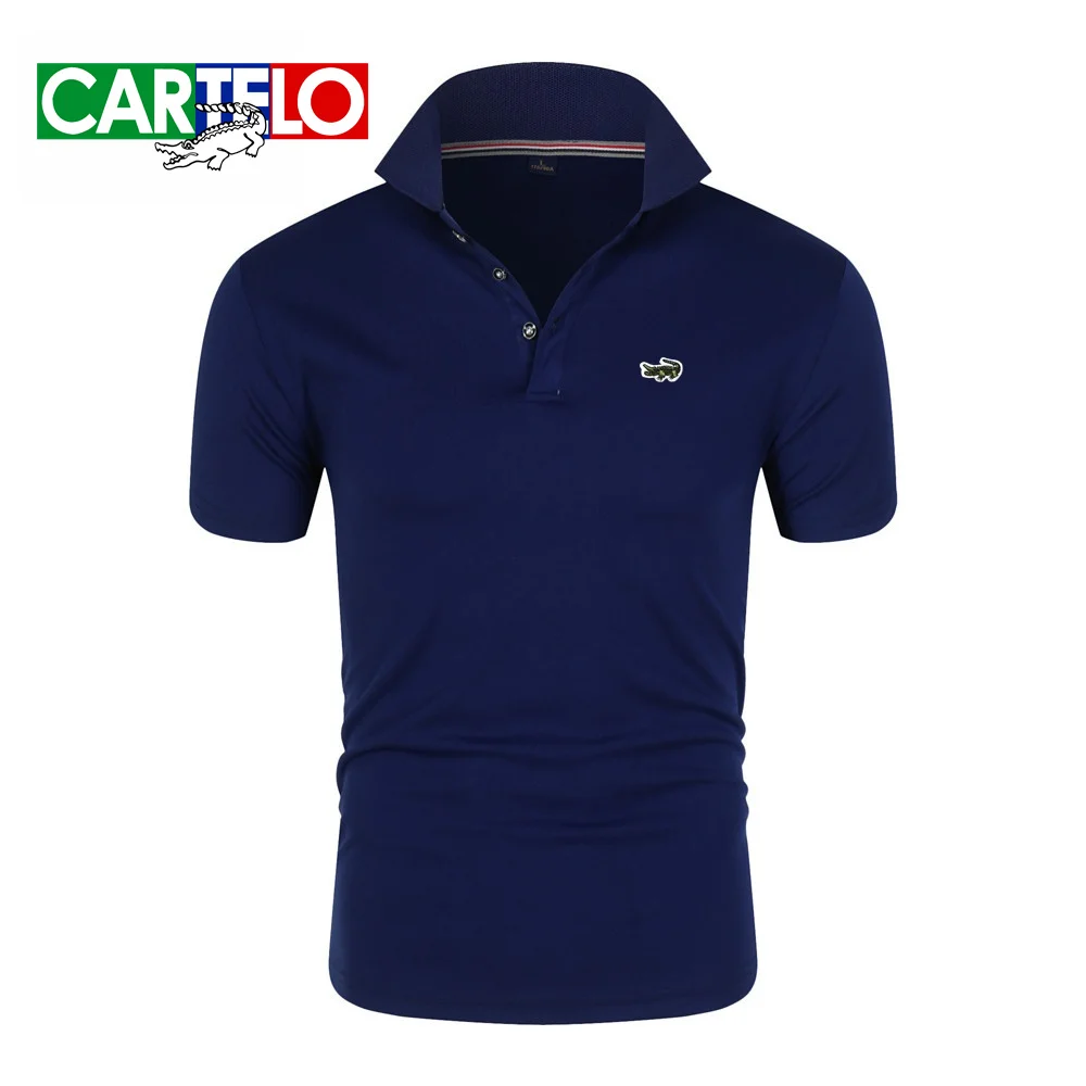 كارتيلو المطرزة الرجال عادية بلون سليم صالح قميص بولو ، صيف جديد أزياء العلامة التجارية الرجال تنفس تي شيرت بياقة