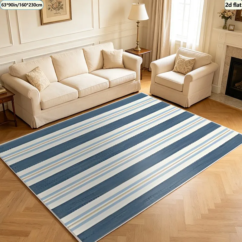 1 Piece of Blue Striped Carpet, Soft and Comfortable, Suitable for All Seasons, Easy to Maintain, Home Decor, Living Room, Bedroom, Entryway, Room Decoration, Winter, Autumn