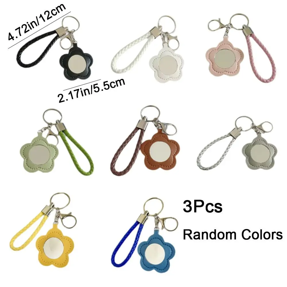 3Pcs Creative PU Flower Shape Mirror Keychain Cute Decorative Floral Keychain Mini Mirror Keychain Car Trinket