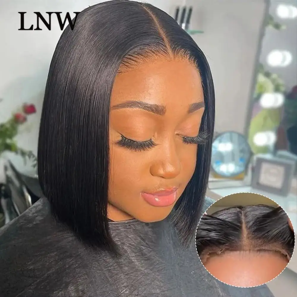 

Short Bone Straight Bob Wig Glueless Wigs Human Hair Pre Plucked Pre Cut Wear and Go 5X5 HD Lace Closure Wig Ready to Wear Front