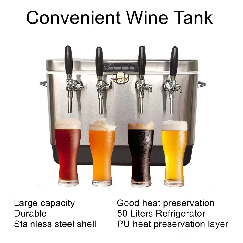 

Mobile wine tapper 52 liters stainless steel 4 head wine box outdoor stalls selling wine camping convenient insulated box