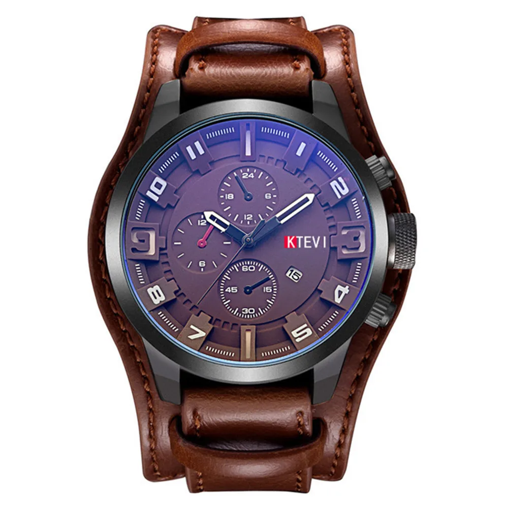 Men's Vintage Leather Strap Quartz Watch