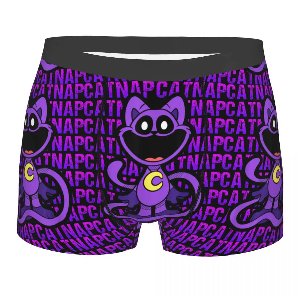 Custom Purple Smiling Big Mouth Cat Critters Boxers Shorts Panties Men's Underpants Breathable Animated Game Briefs Underwear