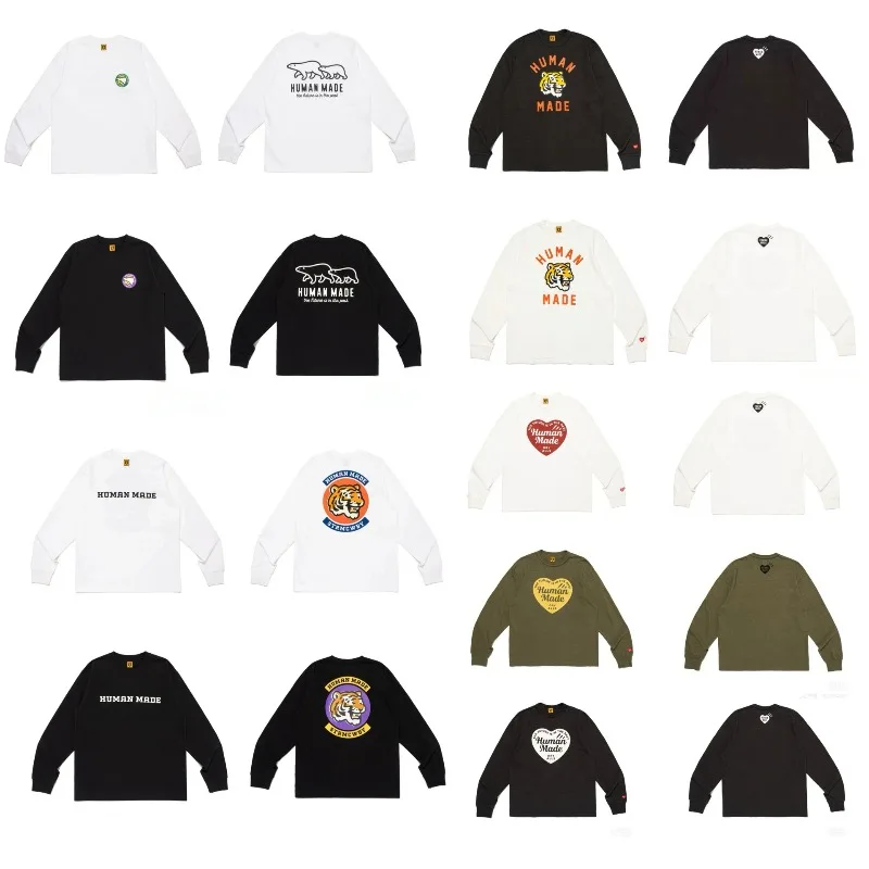 Human Made Japanese Vintage Heart Tiger Cartoon Print Heavyweight Long Sleeve Tee