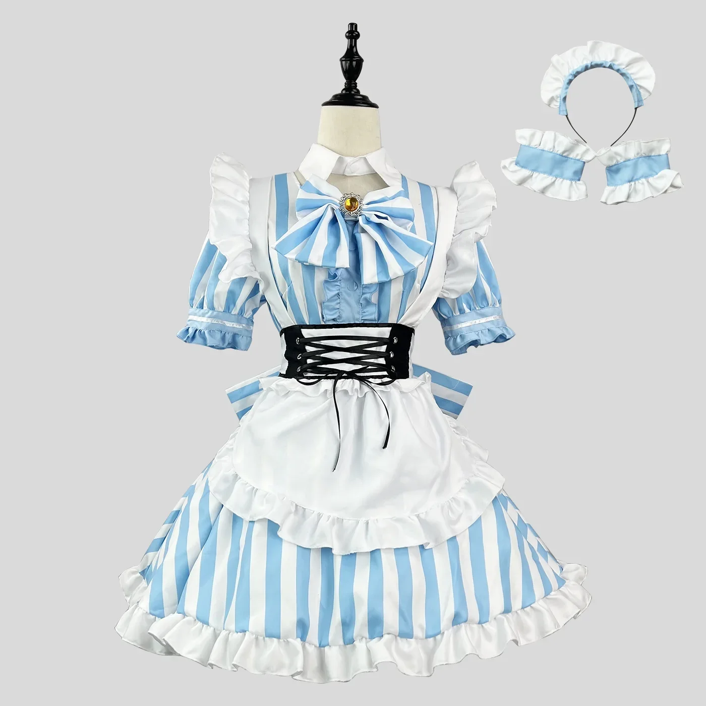 Nowa niebieska śliczna Lolita Girl Cosplay pokojówka garnitur dla kelnerki kostiumy pokojówki