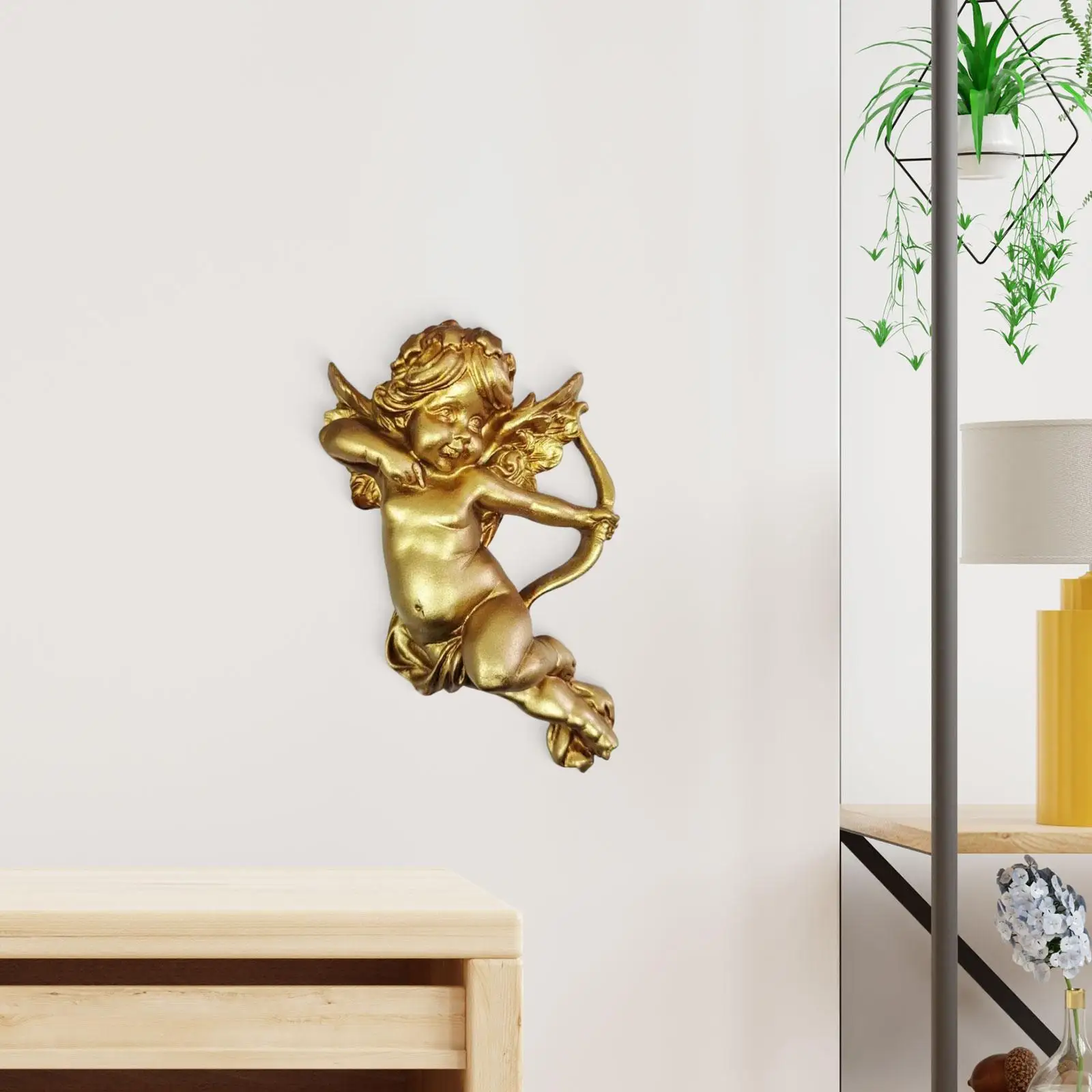 Gold Angel Wall Hanging Sculpture Resin Statue Decorative Artwork for Modern Home Collectibles Cabinet Living Room Decor