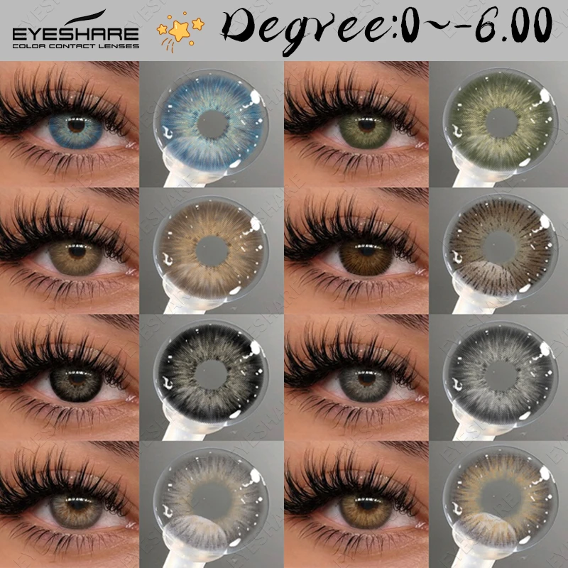 EYESHARE 1 paire de lentilles de contact colorées pour myopie, lentilles pour les yeux bruns avec dioptries, lentilles grises de beauté, pupilles bleues, lentilles sur ordonnance