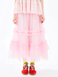 imakokoni 2024 Summer New Day Fantasy Pink Checkered Sweet Half Skirt 244699