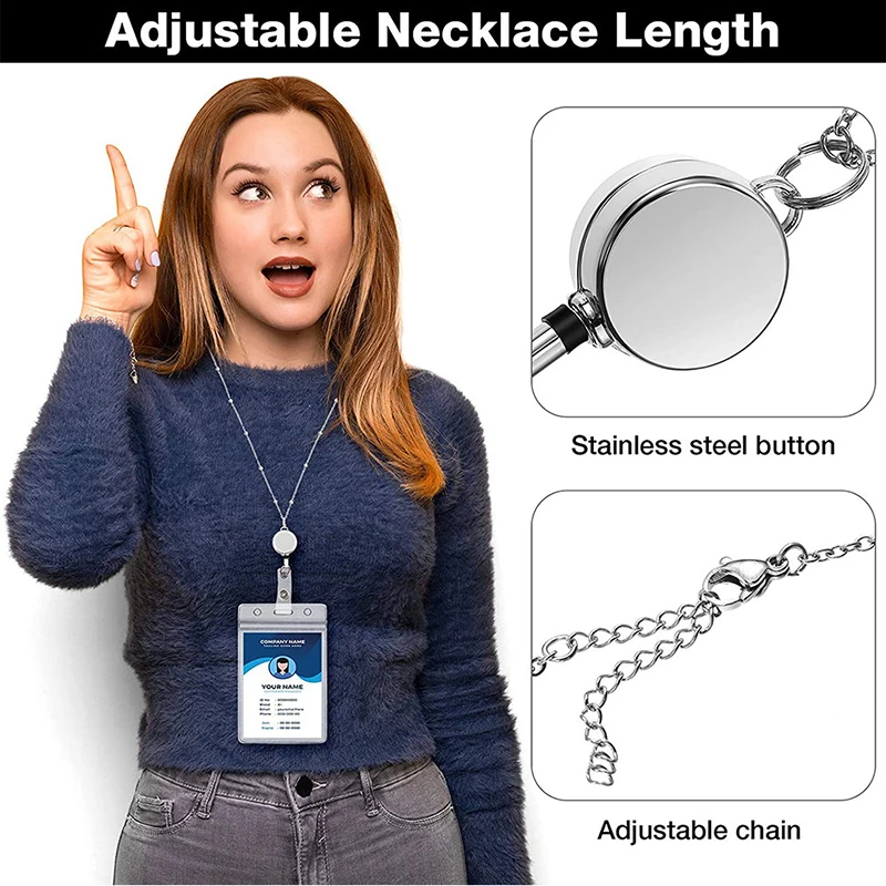 Retractable Badge Reel Lanyard ID Card Holders Plastic Chain Necklaces Keychain Clip For Women Men Employee Wholesale