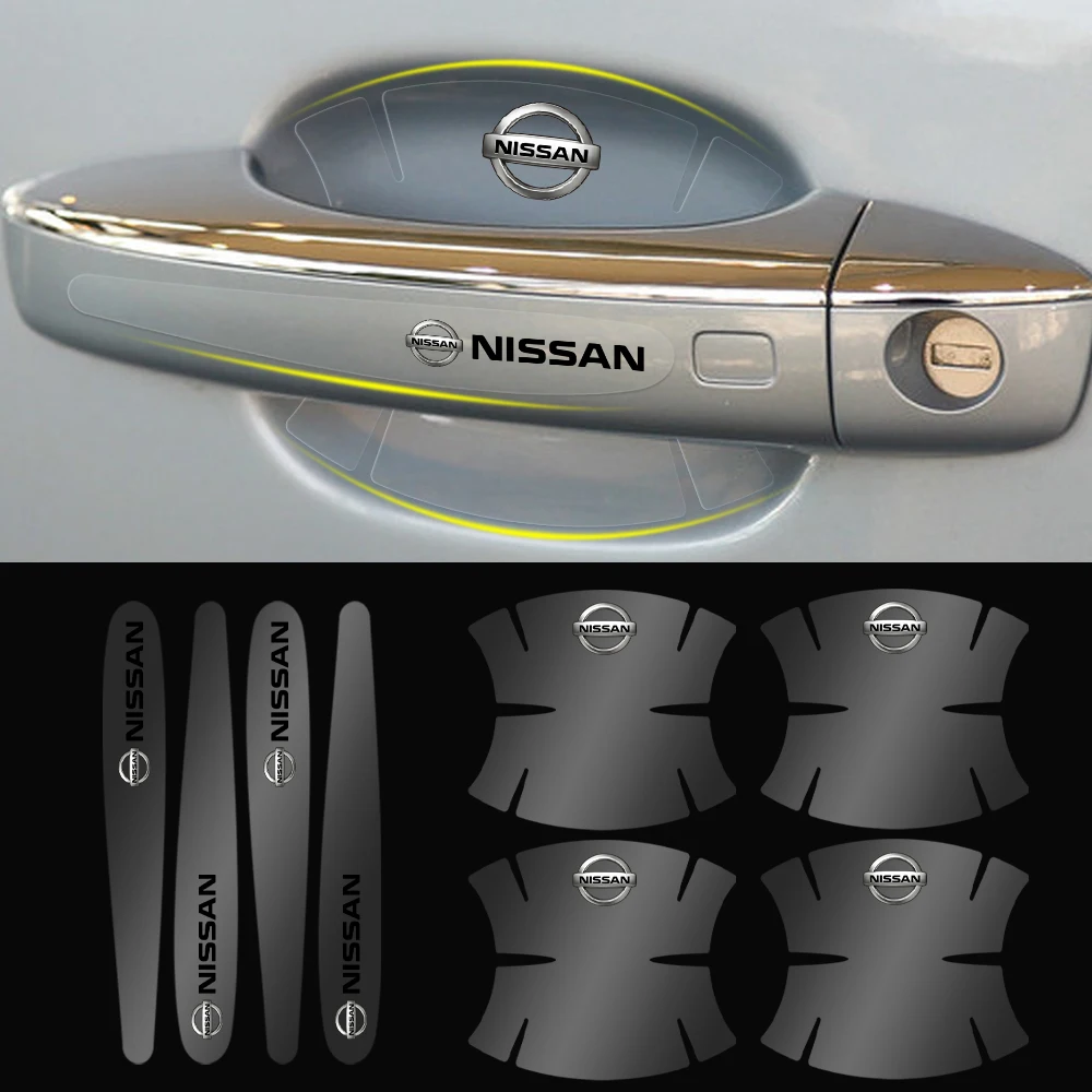 8pcs Transparent Car Door Handle Protector Film Badge Stickers For Nissan Nismo Juke Note Versa Almera X-Trail Xterra Qashqai